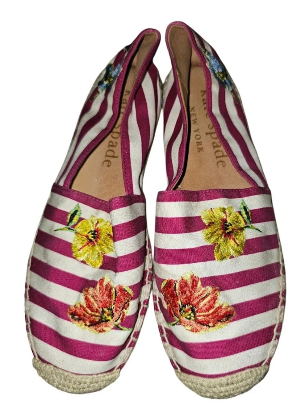 💰kate spade Striped Pink & White Floral Espadrilles